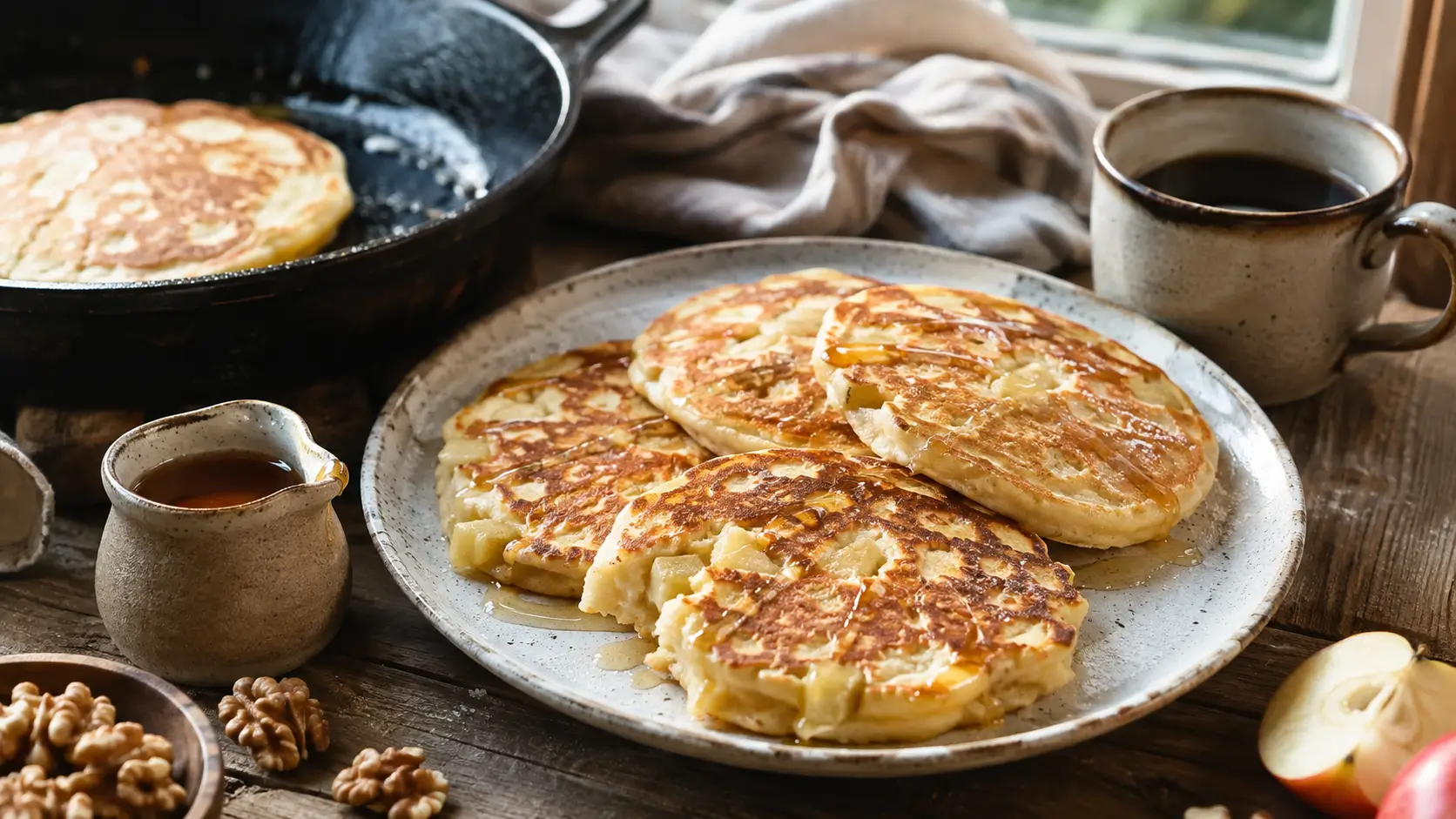 Gebakken appel yoghurt pannenkoekjes met honing