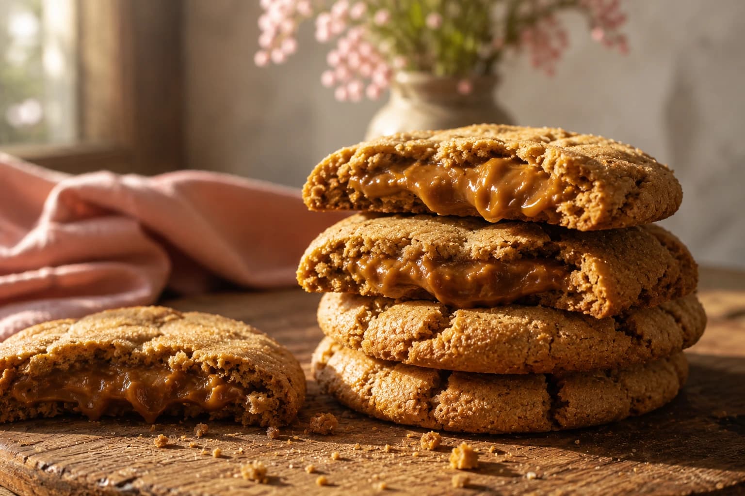 Doorgebroken gevuld speculoospasta koekje met een smeltend hart
