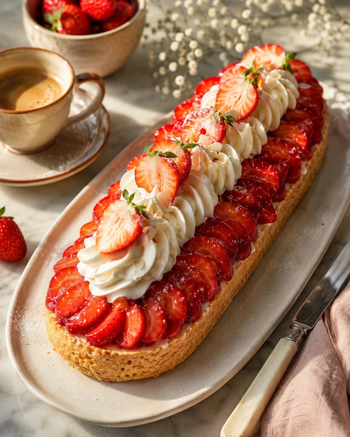 Verse aardbeienslof met Zwitserse room gebakken
