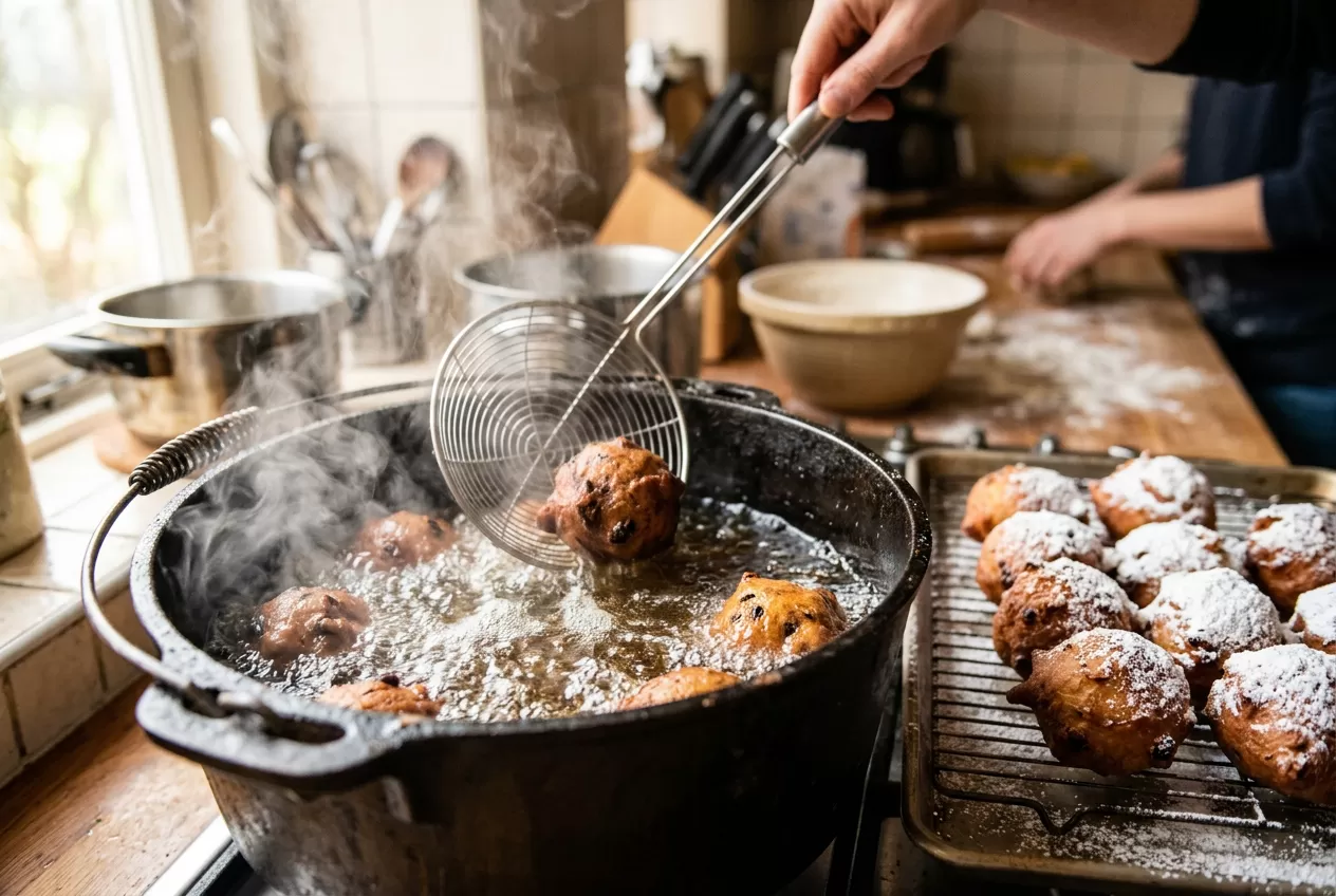 Verse gebakken oliebollen met poedersuiker